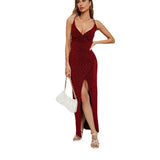 YESMYTOOL  -  Fashion Party A-line Dress Summer Hot High Quality Halter Solid Sleeveless Dress Women Sexy Split Long Evening Dress Elegant