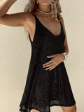 YESMYTOOL  -  Casual Sexy Dresses for Summer Women's Dress 2024 New Skinny Party Solid Sexy Backless V-neck Sequin Mini Dress for Female