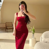 YESMYTOOL  -  Sexy Party Club Red Sleeveless Backless Dress Summer 2024 New Sexy Female Tight Dress Elegant Hot Korean Women Dresses Sweet