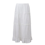 YESMYTOOL  -  White Tiered Ruffle Maxi Skirt Women 2024 Summer Flowy Hem Trim Double Layer Chic Elastic Waist Flare Skirts Streetwear