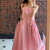 YESMYTOOL  - Women Pink Sleeveless Bow Tie Loose Dress Elegant Solid Colour Backless Dresses 2024 Summer New French Style Sexy Party Dress