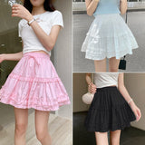 YESMYTOOL  -  Summer Simple Woman Black White High Waist Slim Pleated Short Skirt Streetwear Pink Ruffle Edge Party Lace-up Mini Cake Skirts