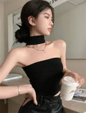 YESMYTOOL  -  Sexy Sweet Black Vest Off Shoulder Women 2024 Summer Design Halter Solid Elegant Fashion Casual All-match Waistcoat Trend