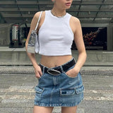 YESMYTOOL  -  Faldas Vintage Multi Pocket Mini Denim Skirt Women Y2K Streetwear High Waist Casual Fashion 2024 Summer Slim Pencil Skirt Sexy