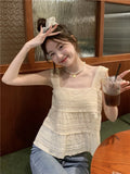 YESMYTOOL  -  Summer New Solid Color Slim Women's Tank Sweet Lace Embroidery Tank Woman White Apricot Simple Chicly Tank Top Female