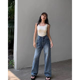 YESMYTOOL  - Blue Women Jeans High Waist Fashion American Vintage Streetwear Y2K NEW Wide Leg Jean Female Denim Trouser Baggy Denim Pants