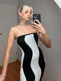 YESMYTOOL  - Fashion Vintage Knitted Sexy Strapless Maxi Dresses Club Party Outfits Chic Striped Sweater Dress Vestido Holiday