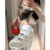 YESMYTOOL  - High Waist Women White Jeans Hip-hop Style Fashion Vintage Streetwear Y2K Wide Leg Graffiti Plus Size Trouser Baggy Denim Pants