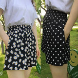 YESMYTOOL  - Summer Women Daisy Polka Dot Loose Shorts Korean Casual Plus Size High Waist Chiffon Wide Leg Shorts Female Fashion Streetwears