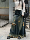 YESMYTOOL  -  Women A-Line Skirts Mopping Denim Chic Autumn Stylish Office Lady High Street Vintage Mopping Jeanswear Slim