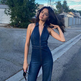 YESMYTOOL  -  Vintage High Waist Denim Jumpsuit for Women Slim Fashion Sleeveless Zipper Wide Legs Pant Casual Romper Summer Streetwear 2024