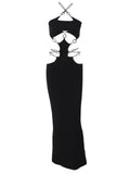 YESMYTOOL  -  Sexy Black Long Dress Women Summer Bodycon Backless Party Dresses Hollow Out Spaghetti Strap Sleeveless Clubwear