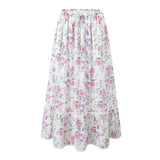 YESMYTOOL  -  2024 Women Sweet Floral Print Boho Long Skirt Vintage Drawstring Waist A-line Holiday Summer Skirts