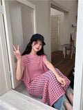 YESMYTOOL  -   Summer New Y2K Hollow Out Women's Dress Chicly Solid Sweet Sexy Dress Woman Pink Korean Loose Fashion Dresses Female