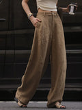 YESMYTOOL  -   Khaki Linen Cotton Pants Women Vintage Oversize Streetwear Wide Leg Summer Trousers Office Ladies High Waist Bottoms New