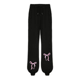 YESMYTOOL  -  Casual Loose Sportswear Joggers Pants Autumn Sweatpants Coquett Clothes Bow Pattern Print Elastic Waist Trousers Cute