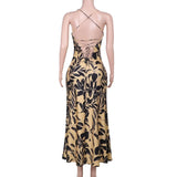 YESMYTOOL  -  Flower Printed Strap Dress Elegant Party Beach Robe 2024 Summer New Fashion Sexy Sleeveless Backless Slim Fit Bodycon Vestidos