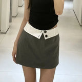 YESMYTOOL  -  Sexy Striped Mini Skirt Women Vintage High Waist Flanging Patchwork A-line Slim Suit Skirt with Shorts Korean Casual