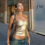 YESMYTOOL  -  Y2k Streetwear Metallic Tube Tank Top Strapless Gold Silver Black Vintage Sexy Crop Tops Women Clubbing Outfits