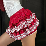 YESMYTOOL  -  Korean Kawaii Lace Trim Multi-layers Mini Skirt Cute Low Rise Tiered Ruffle Bloomers Skirt Y2k Japanese Lolita A-line Skirt