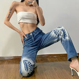 YESMYTOOL  -   Y2k Jeans Vintage Streetwear Women Butterfly Print Cotton High Waist Denim Trousers Blue Black E Girl Straight Leg Pants