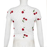 YESMYTOOL  -  Kawaii Cherry Print Baby Tee Bodycon Croppe Tops Basic Korean Style Polka Dot Summer T-shirts for Female Sweet Girls