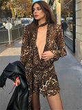 YESMYTOOL  -   Vintage Leopard Printed Mini Dress Female V-Neck Sexy Contrast Suit Ruffled Patchwork Party Dress Women's Autumn Dress New