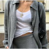 YESMYTOOL  -  Casual Knit Cardigans Skirts Set Women Loose Lapel Single Breasted Coats High Waist Skirt 2024 Autumn New Lady Fashion Outfits