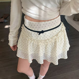 YESMYTOOL  -  Ruffle Fairycore Women Mini Skirt Sweet Lace Bow Layered Patchwork Dot Short Skirts Elegant Cute Korean Style Skirt