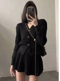 YESMYTOOL  -  Retro Knitted Long Sleeve Sweater High-Waisted Pleated Skirt Two Piece Set For Women Niche Solid Matching Sets Autumn New