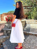 YESMYTOOL  - High Waisted White Loose Midi Skirt A-line Office Casual Summer Women's Skirt Elegant New Summer Spring Bottoms 2024