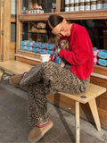 YESMYTOOL  -   Women Vintage Overalls Leopard Printed Baggy Wide Leg Pants 2024 Spring Casual Hip-hop Cargo Grunge Baggy Trousers High Street