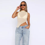 YESMYTOOL  -  Solid Color Irregular Tank Tops 2024 Spring Summer Fashion Sexy See Through Round Neck Sleeveless Skinny T-shirt Streetwear