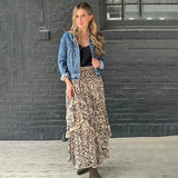 YESMYTOOL  -  Summer New Leopard Printed Maxi Skirt Women's Ruffled Patchwork Fashion Loose High Waist Bandage Female Club Party Skirt