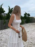 YESMYTOOL  -  Bowknot White Summer Women's Dress Elegant Tank Beach Long Sundress Vestidos Sleeveless Holiday Chic Black Slim Maxi Dress 2024