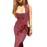 YESMYTOOL  -  Summer 2024 New Style Slim Fit Wrap Hip Skirt with European and American Mesh Print Flowing Strap Dress