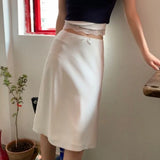 YESMYTOOL  - Elegant White Women Skirt Fairycore Ruffle Mid Skirts Coquette Summer Sexy A-line Basic Casual Korean Style Silk Skirt