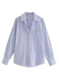 YESMYTOOL  -  Fashion Stripe Shirt For Women Lapel Single Breasted Full Sleeve Poplin Blouse Spring Summer 2024 New Chic Tops Female XX11