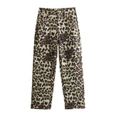 YESMYTOOL  -  Fashion Leopard Trousers Women Clothes 2024 Summer New Street High Waist Leopard Print Straight Pants for Women Trousers