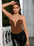 YESMYTOOL  - Solid V Neck Strapless Cropped Tank Tops Women Summer Sexy Low Cut Corset Top Club Fashion Boning Sheath Bustier Femme