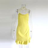 YESMYTOOL  -  Yellow A line Dress Sexy Slip Dress with Ruffle Club Party Dresses Mini Summer Woman Evening Party Dresses Spaghetti MSE10