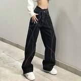 YESMYTOOL  - Black High Waist Women Jeans Blue American Fashion Vintage Streetwear Y2K Wide Leg Jean 2024 Female Trouser Baggy Denim Pants