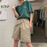 YESMYTOOL  - Woman's Shorts High Waist Summer Khaki Wide Leg Knee Length Pants Baggy Casual Streetwear Fashion Classic Straight Office Shorts