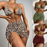 YESMYTOOL  -   New Leopard Print Hanging Neck Bikini Swimsuit, European and American Sexy Mesh Skirt Style Three Piece Split Swimsuit