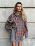 YESMYTOOL  -   Vintage Loose Plaid Women'S Shirt Fashion Lapel Long Sleeve Office Lady Shirts and Blouses Tops Female Clothing New