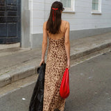 YESMYTOOL  - 2024 Women's dress Summer vintage Spaghetti Strap Party dress Slim  leopard Printing V-Neck