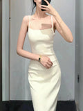 YESMYTOOL  - One-shoulder High-grade Backless Temperament Long Skirt New Women's One-neck Simple Knit Sling Dress