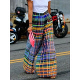 YESMYTOOL  -  Colorful Plaid Wide Leg Pants for Women 2024 Autumn New Checkerboard Printed Loose Casual Mid Waist Trousers Bottoms Streetwear