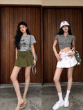 YESMYTOOL  -  2024 Spring Summer Korean Version Elegant Pleated Short Skirt Women High Waist Sexy Club Festival Party Mini Half Skirt Vintage