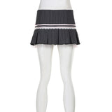 YESMYTOOL  -  y2k Stripe Howsweet Mini Skirt Women Vintage Aesthetic Lace Trim Bow Pleated Skirt 2000s Coquette Clothes Kawaii Chic